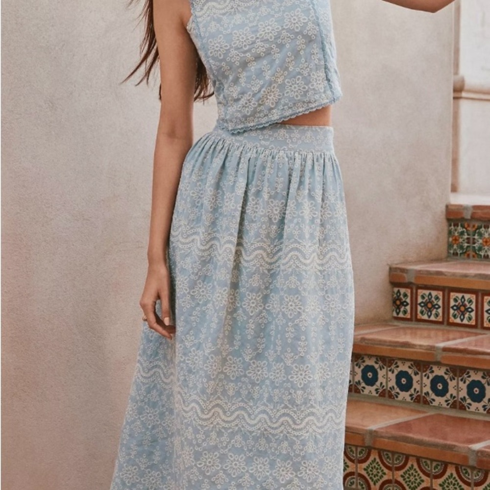LOFT Light Blue Floral Maxi Skirt